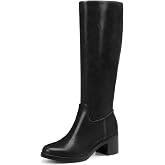 Athlefit Knee High Boots Women Round Toe Fall Boots with Side Zipper | 2.20 Inch Chunky Heel, Pu/Suede Upper, 5mm Cushioned Insole Support, Non Slip, Durable TPR Outsole, Daily, Office, Shopping
