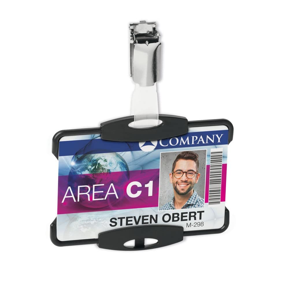 Durable Eco-Friendly ID Card Badge Holder - Black - Recycled Plastic & Blue Angel Certified - Holds 1 ID Security Pass - Pack of 10
