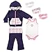 Yoga Sprout Girl's Jacket, Bodysuit, Pant, and 3 Headbands Set, Ornamental, 3-6 Months