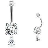 Howenal 14G/1.6MM Moissanite Belly Button Rings - 925 Sterling Silver Dainty Dangly Belly Button Piercing Ring 14G/1.6MM Navel Stud Jewelry Hypoallergenic Sexy Body Jewelry Gifts for Women