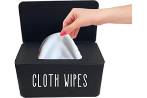 MOORFOWL Cloth Wipes Dispenser, 8.2L x 4.9W x 3.9H inches, Cloth Baby Diaper Wipes Container for Homemade Reuseable Baby Essential, Black