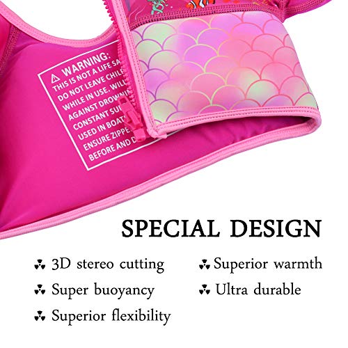 Swimming Jacket for Kids Child Girls Swim Vest Flotation Device Buoyancy Toddler Beautiful Mermaid Pattern Suitable for Girls, 20-33lbs (S) Pink - Thumbnail 3