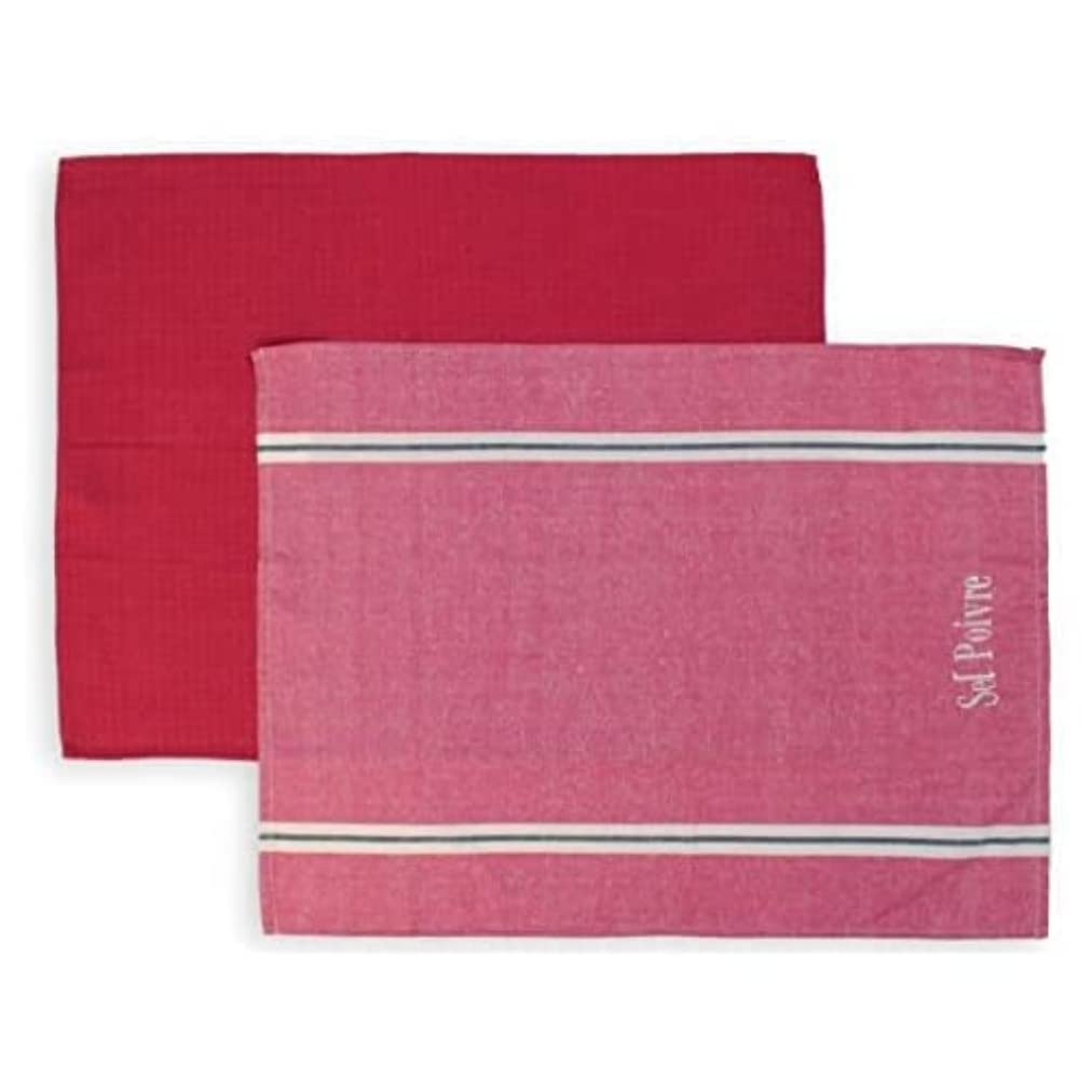 Soleil d 'Ocre 712031 Salt and Pepper Set of 2 Tea Towels Jacquard 50 X 70 CM Cotton, Cotton, red, 50 x 70 cm