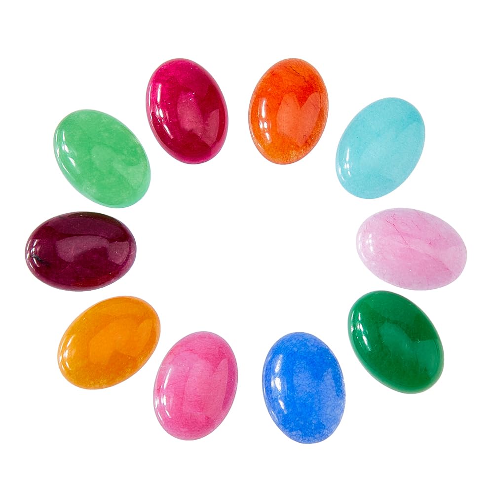 SUPERFINDINGS 40Pcs Gemstone Cabochon 10 Colors White Jade Cabochon Flatback Oval Cabochons Natural Mixed Stone Cabochons No Hole Stone Beads for Necklace Jewelry Making DIY Craft,18x13x5mm