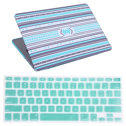 HDE MacBook Pro 13 Inch Retina Case Hard Shell Cover Rubberized Soft Touch Plastic with Silicone Keyboard Skin Fits (No CD Drive) Model A1425 and A1502 (Mint Tribal)
