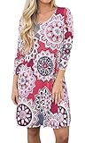 For G and PL Women's Casual Mid Sleeve Crew Neck Floral Print Loose Pocket Tunic T Shirt Dresses Red XL
