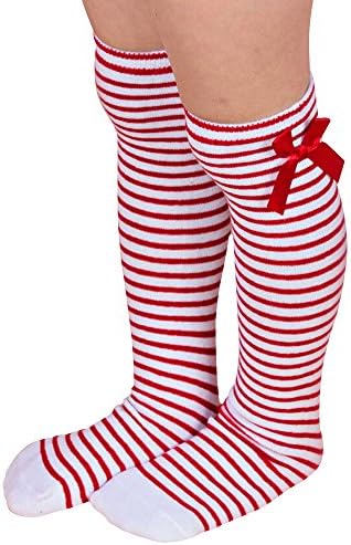 Cradlebeauty Kids Girls Bowknot Striped Soft Cotton Long Knee Socks Leg Warmers