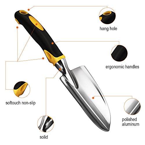 Anpress 5 Piece Gardening Tools Set Including Trowel, Transplanter, Cultivator, Weeder, Weeding Fork, Garden Tools with Heavy Duty Cast-Aluminum Heads & Ergonomic Handles