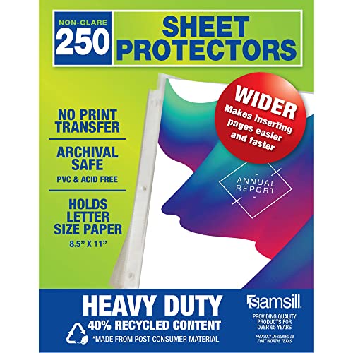 Samsill Recycled Sheet Protectors, 8.5x11 Inch Page Protectors for 3 Ring Binder, Heavy Duty