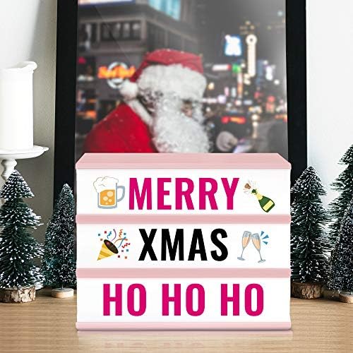 Fineway A4 Cinematic Lightbox | Includes 215 Letters Coloured Emoji | Illuminated Light Up Box Sign | Battery or USB Powered| USB Included | 24 LED | Perfect Decorative Xmas Present | Pink