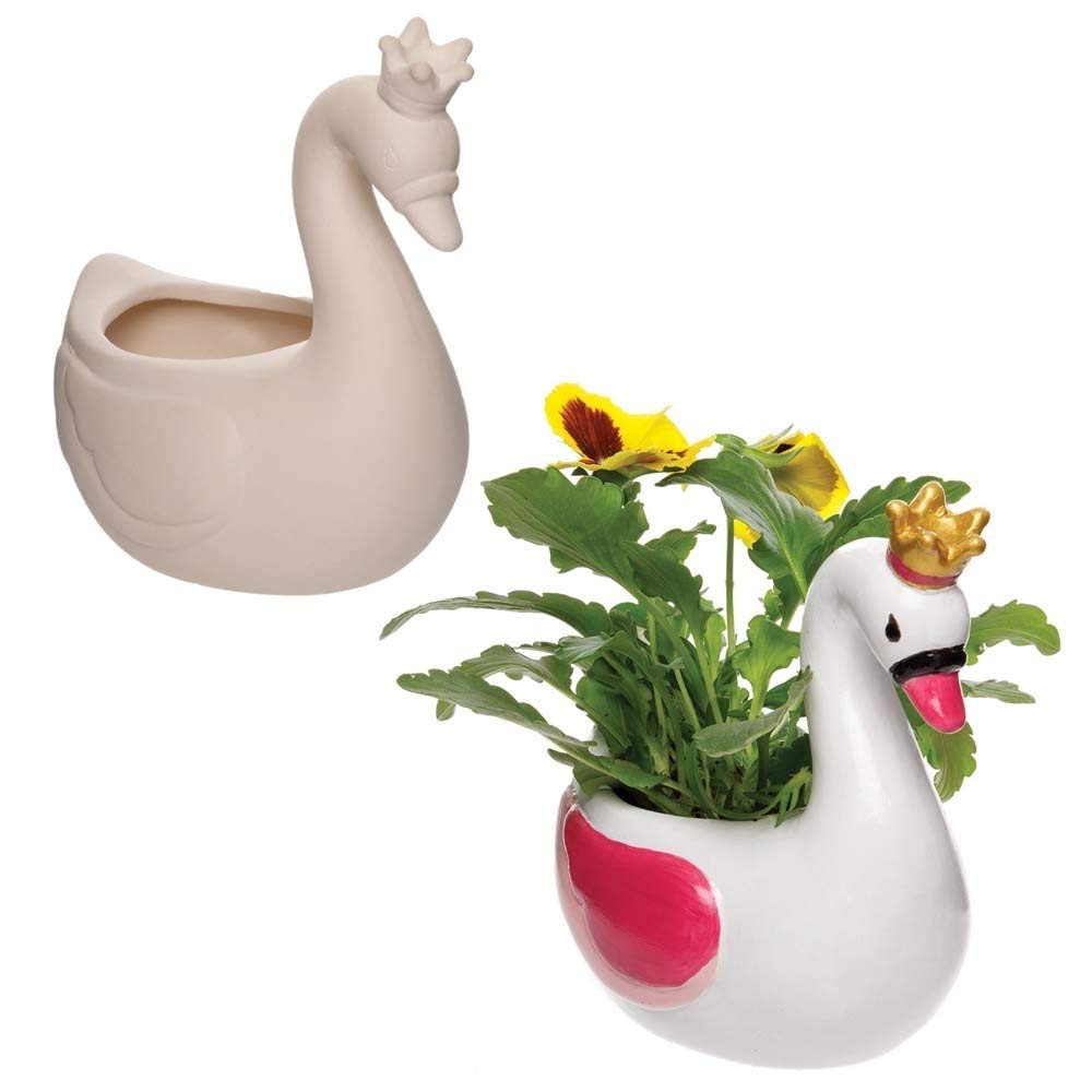 Baker Ross AX826 Swan Princess Flowerpots - Pack of 2, Design Our own Ceramic Arts and Crafts Project for Kids