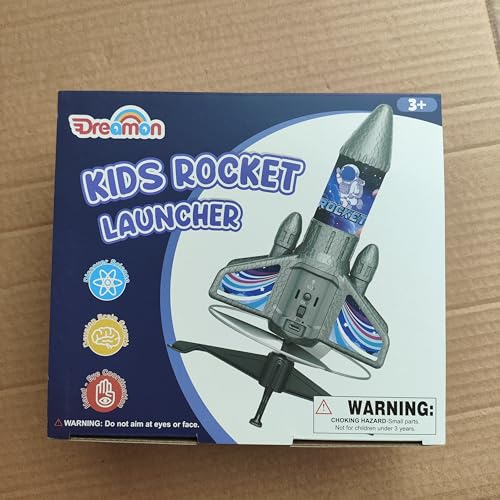 Dreamon Rocket Launcher for Kids with Parachute LED Light, Toy Rocket Space Theme Rechargeable Self-Launching Outdoor Garden Toys for 3 4 5 6 7 8 9 10 Years Old Boys Girls