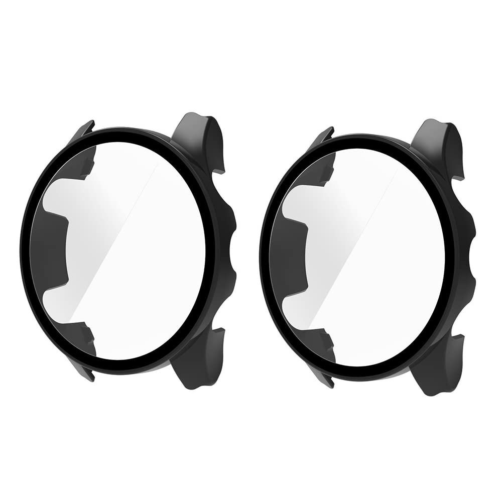 QINOUK Hard PC Case for Garmin Forerunner 265S with Built in Tempered Glass, [2-Pack] All Around Anti-Scratch Protective Case Compatible with Garmin Forerunner 265S-Black