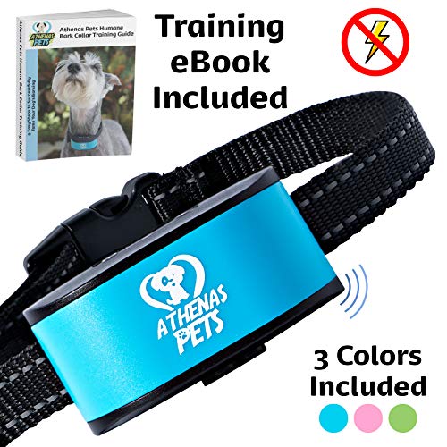Athenas Pets Dog Bark Collar, Humane Bark Collar Using Beep, Vibration, No Shock, Rechargeable Bark Collar All Breeds, Bark Collar Small Dog, Medium Dog, Blue, Pink, Green Anti Bark Collar