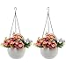 Hanging Planter 2 Pack -YIKUSH 8.66 in Round Decor Garden Rattan Plastic Flower Pot Basket for Plant,White