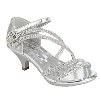 amazon silver dress shoes Kushyshoo Girl Mary Jane Shoes Low Heel Rhinestones Princess Flats Silver Dress Pump Shoes for Big Kid Size 6