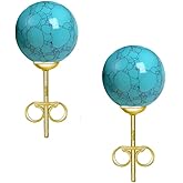 Turquoise Earrings for Women, Turquoise Stud Jewelry for Women/Girls, 5MM Sterling Silver Large Backing Hypoallergenic Nickel and Lead Free, Patural Pattern Perfect Jewelry Gift for Women Girls