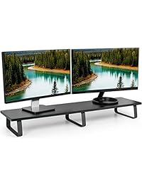 VIVO - Soporte de escritorio de madera para monitor y escritorio, color negro
