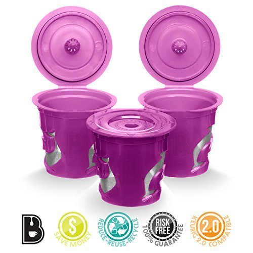 Brewooze 3x Smart Refillable cups - Compatible with Keurig Brewers 2.0 | K300,K350,K400,K450,K500,K550 Series and 1.0 brewers - Fits Perfectly Inside Keurig,Cuisinart,Breville and Mr Coffee Machines