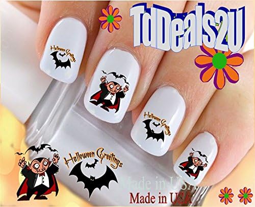 Holiday Halloween - Dracula Bat Halloween Greeting WaterSlide Nail Art Decals - Highest Quality! Made in USA