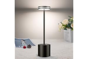 bravzurg Battery Powered Table Lamp, 5000mAh Portable Outdoor Cordless Table Lamps, Metal, Dimmable, Wireless Rechargeable LED Desk Light Bulbs for Indoor/Outside/Home/Living Room (Black)