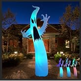 [3-Colored Flashing LED Lights] 12FT Giant Halloween Inflatables Ghost | Built-in 7 Colorful Flashing Light, Halloween Blow Up Terrible Ghost for Yard Garden Lawn Decor Halloween Party Haunted House