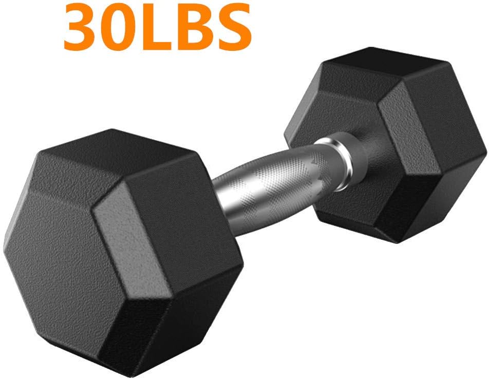 1 Pack Rubber Encased Hex Dumbbell, Hex Rubber Dumbbell with Metal Handles, Single Heavy Dumbbell Choose Weight 30LB / 50LB