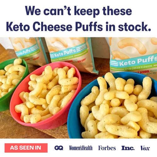 Schoolyard Snacks Low Carb Protein Puffs (12 Pack, Sour Cream & Onion) Keto Chips, High Protein