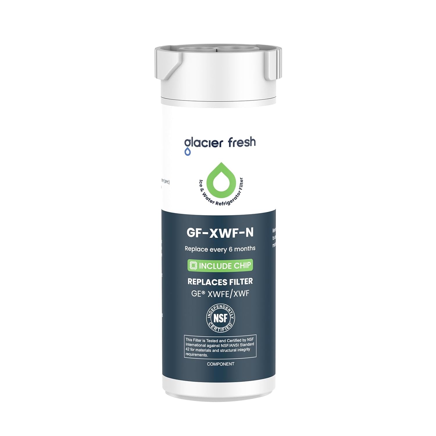 GLACIER FRESH Water Filter Compatible with XWFE (Built-in CHIP), Replacement for GE XWFE, XWF Refrigerator Water Filter NSF/A