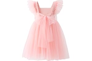 Tutu.kk Toddler Girls Vintage Party Dress Ruffled Sleeve A-Line Tulle Flower Girl Dresses for Wedding,Birthday