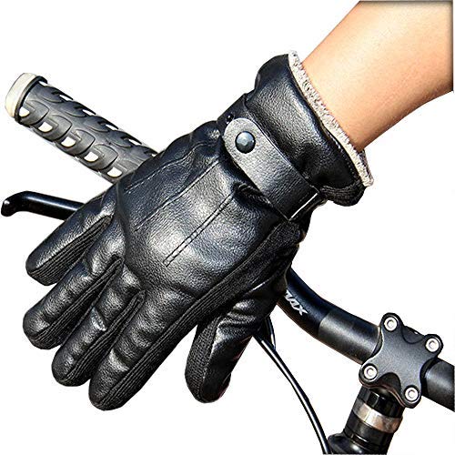 Zeeon Men\'s Gloves, Touchscreen Texting Winter PU Leather Cotton Velvet Lined Waterproof Gloves for Cycling Riding Running Skiing and Winter Outdoor Activities