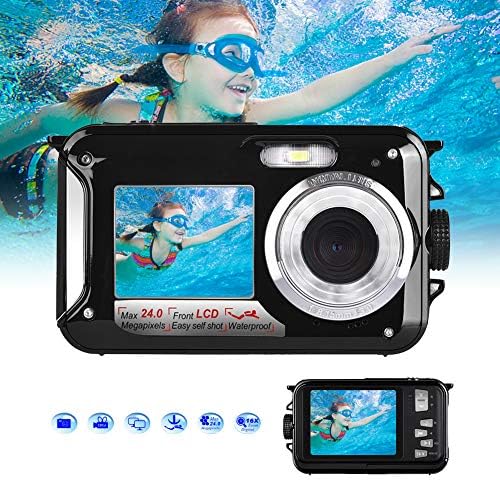 Waterproof Camera FULL HD 1080P for Snorkeling 24.0 MP Underwater Camera 2.7 Inch TFT-LCD Dual Screen Waterproof Digital Camera (BLACK)
