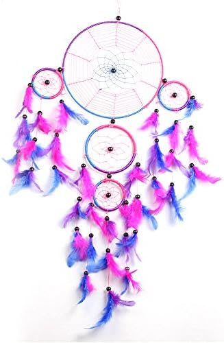 Big Handmade Dream Catcher, Purple and Blue Colorful Circular Net Hanging Ornament with Feathers for Wall Hanging Decorations Decor Ornament Craft for Home Car Girls Kids -8.5" Diameter, 27.5" Long