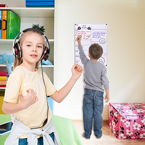 Dry Erase Weekly Magnetic Calendar Set - Whiteboard Planner for Refrigerator White Board Organizer Checklist & Message Board Attach to Fridge or Hang on Wall 17X13 inch With Markers Icons & Push Pins - Thumbnail 6