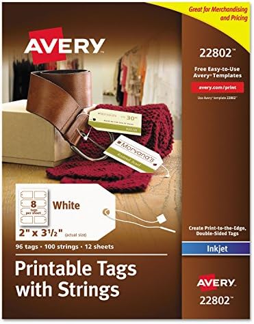 Avery 22802 Printable Tags, w/Strings,Rectangle, 2-Inch x3-1/2-Inch, 96Tags/PK,WE