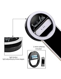 Socialite Mini LED Photo Video en vivo mesa trípode anillo Kit de luz, incl, Selfie Stick Monopod, Bluetooth remoto, soporte universal iPhone 6 6S Plus Samsung & Smartphones grandes regulable portátil