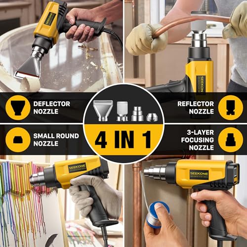 SEEKONE 2000W Hot Air Gun with LCD, 50°C-650°C Thermal Gun Compact Design Adjustable Temperature and Airflow with Overload Protection and Ideal for Shrinking PVC