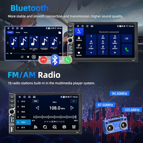 Motorsi 4+64G 2Din 7 Inch Car Radio with Wireless A-pple Carplay/Android Auto, Android Screen with GPS/Bluetooth/Mirror Link/SWC/FM/RDS/WiFi Support Rear Camera