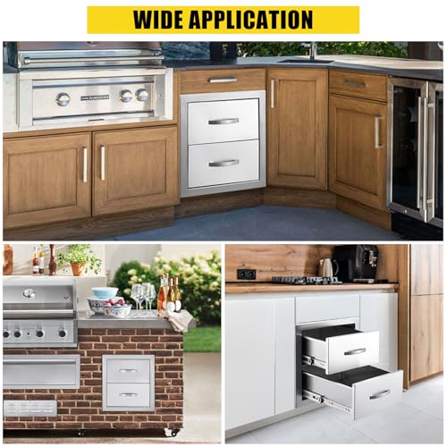 Garvee Stainless Steel Outdoor Kitchen Drawers, Flush Mount Built-in BBQ Drawer with Ventilation Panel - Weatherproof Drawer for Grill Island, Patio Cabinet Storage, 2-Drawer, 14"W×15"H