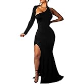BEAGIMEG Women's Sexy Elegant One Shoulder Backless Evening Long Dress