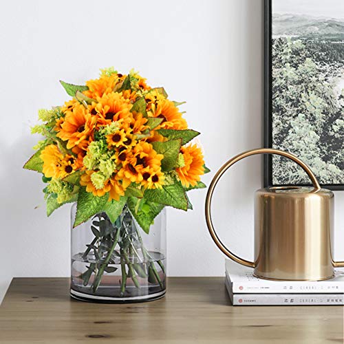 JOHOUSE 5PCS Artificial Sunflower Bouquet, 9.8inch Silk Sunflower Wedding Flower, Home Decoration Wedding Decor