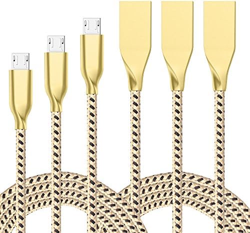 Firodo Micro USB Cable,3Pack 3FT 6FT 10FT Long Premium Nylon Braided High Speed USB to Micro USB Fast Charging Cord Android Charger for Samsung Galaxy S7/S6/S5/Edge,Note 5,HTC,LG(Black Gold)