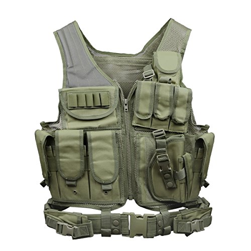 Goetland 600D Polyester Tactical Vest Outdoor Ultra-Light Combat Training Vest CS Adjustable S-XXL, Army Green - Thumbnail 7