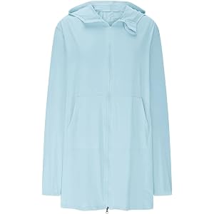 Sun Shirt Women Uv Protection Long Length Hooded Zip Jacket Elastic Cuff Quick Dry UPF Beach Travel Outerwear