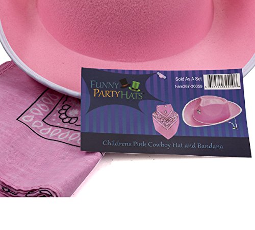 Quality Child Cowboy Costume Hat WithFREE Cotton Paisley Bandanna - Funny Party Hats TM (Pink Star Cowgirl Hat with Pink Paisley Bandana)