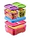 Rubbermaid Lunch Blox and Refill Reuse Bottles Set - 2 Sandwich Kits, Pink/Purple/Green & Blue/Orange/Green with 14oz Refill Reuse Bottles (Pink & Green)