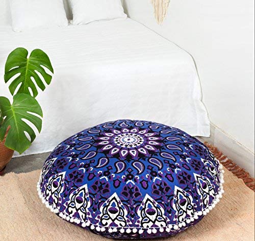 Radhykrishnafashions Indian 32" Large Hippie Mandala Floor Pillow Cover Cushion Cover Round Bohemian Yoga Decor Floor Cushion Case (PURPLE STAR) โ image 1