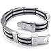 KONOV Mens Stainless Steel Bracelet, Biker Link Cuff Bangle, Black Silver