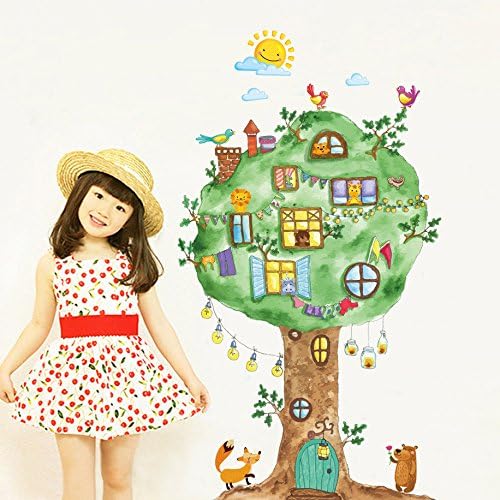 EMIRACLEZE Christmas Gift Wall Stickers Like Hand-painted Color Animal Zoo Garden Removable Mural Wall Decal for Children Kids Room Nursery Wall Decoration