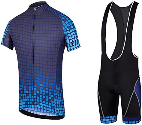 MYNEKO Mens Upgrade Pro Team Style Short Sleeve Cycling Jersey Suit Jersey and Bib Shorts,XXX-Large, Blue